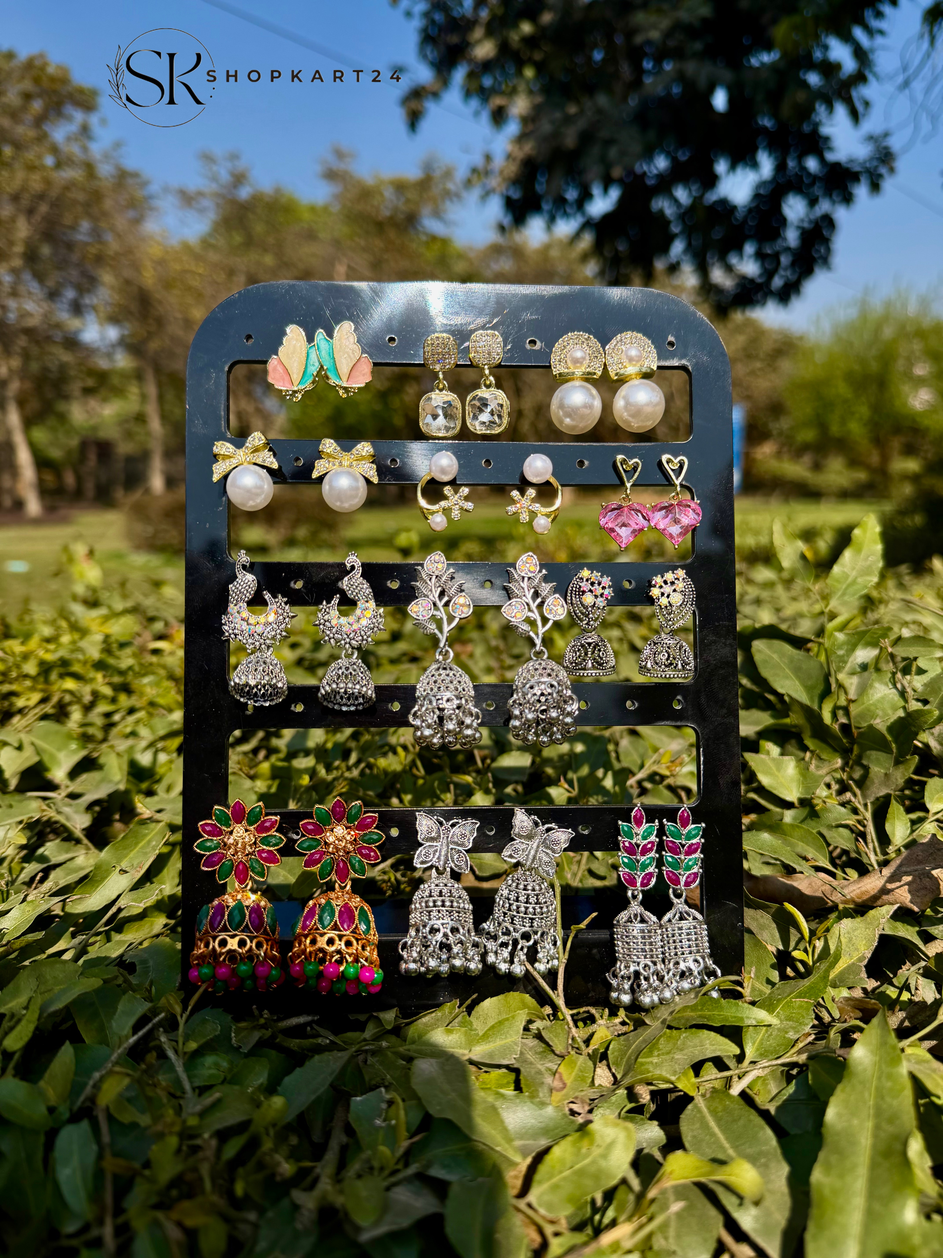 Silver jhumki & korean earring combo set of 12 earrings