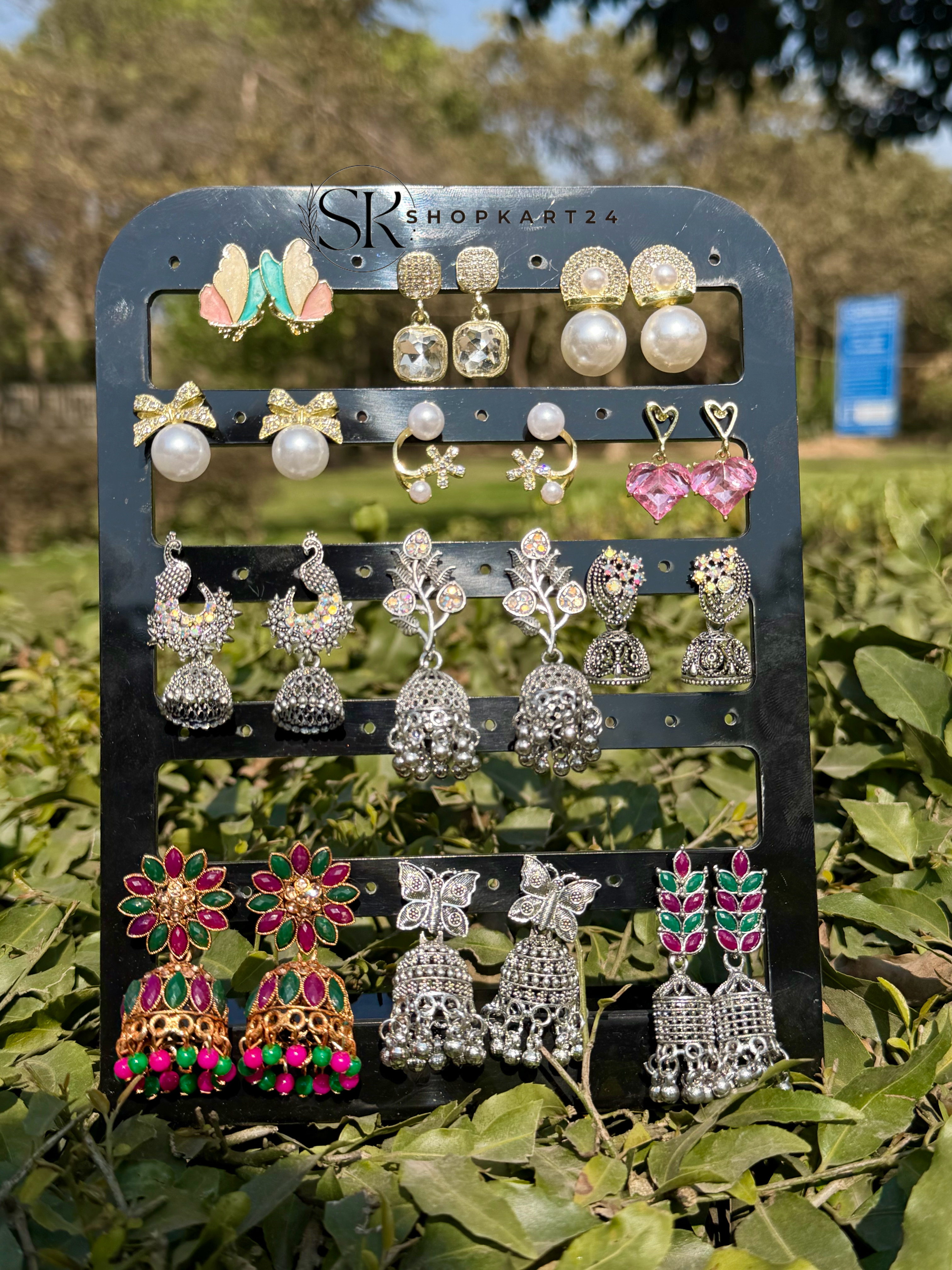 Silver jhumki & korean earring combo set of 12 earrings