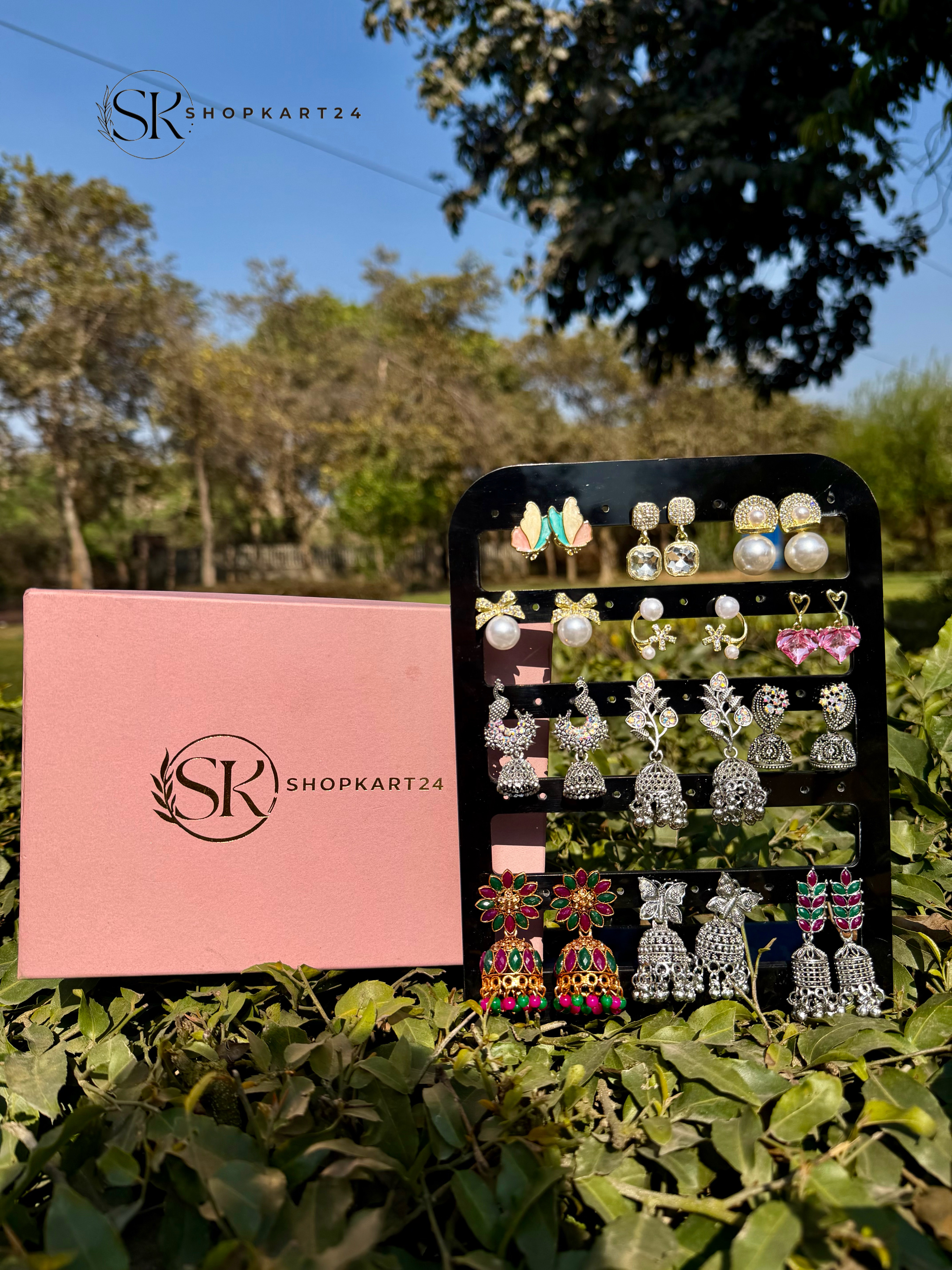 Silver jhumki & korean earring combo set of 12 earrings