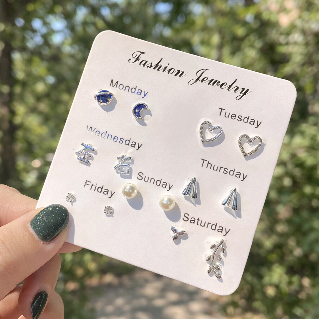 7 Days Style Stud Earring Combo Card