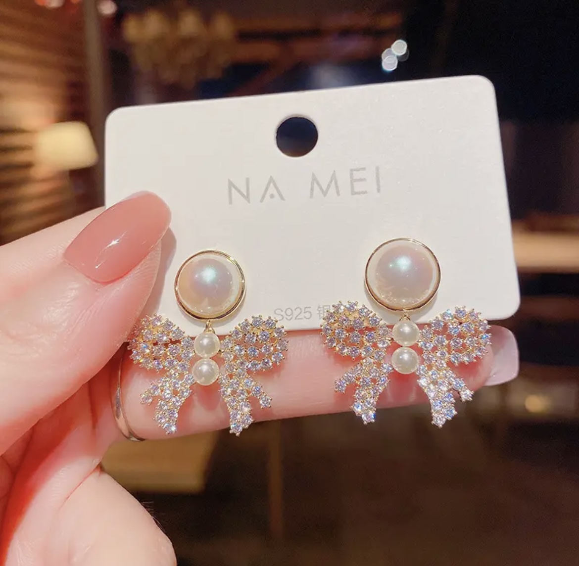 Pearl Diamond Bow Korean Earring