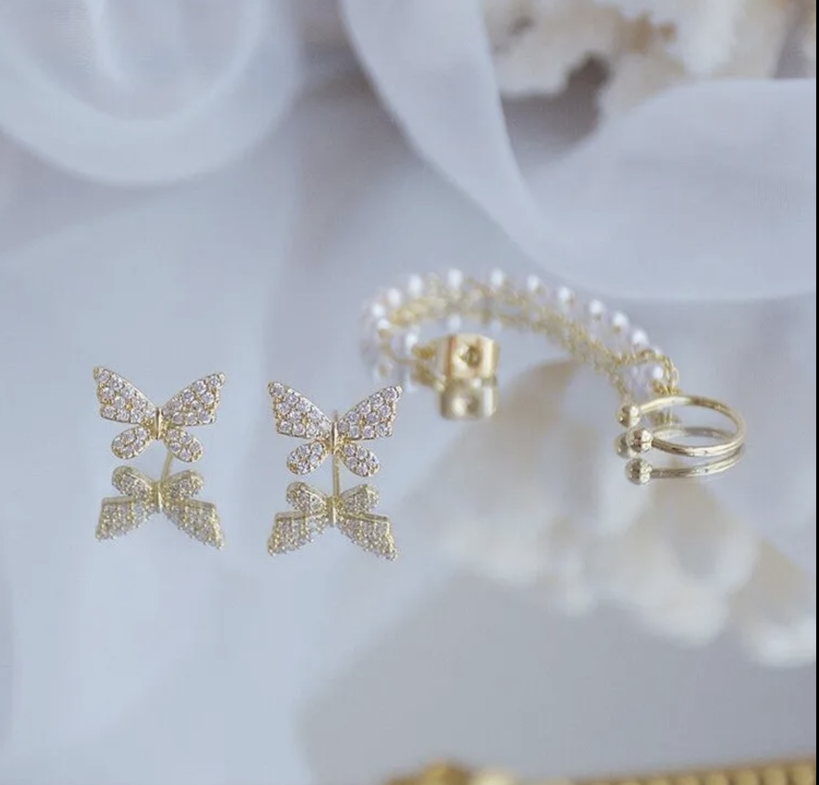 Butterfly Single Chain Stud Korean Earring
