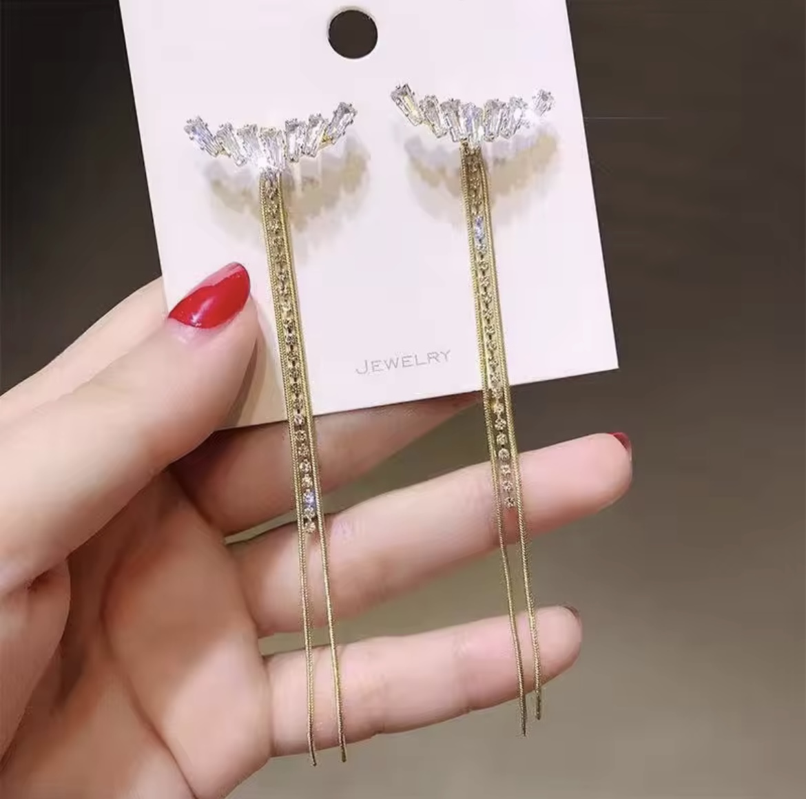 Elegant Gold Crystal Dangle Earrings