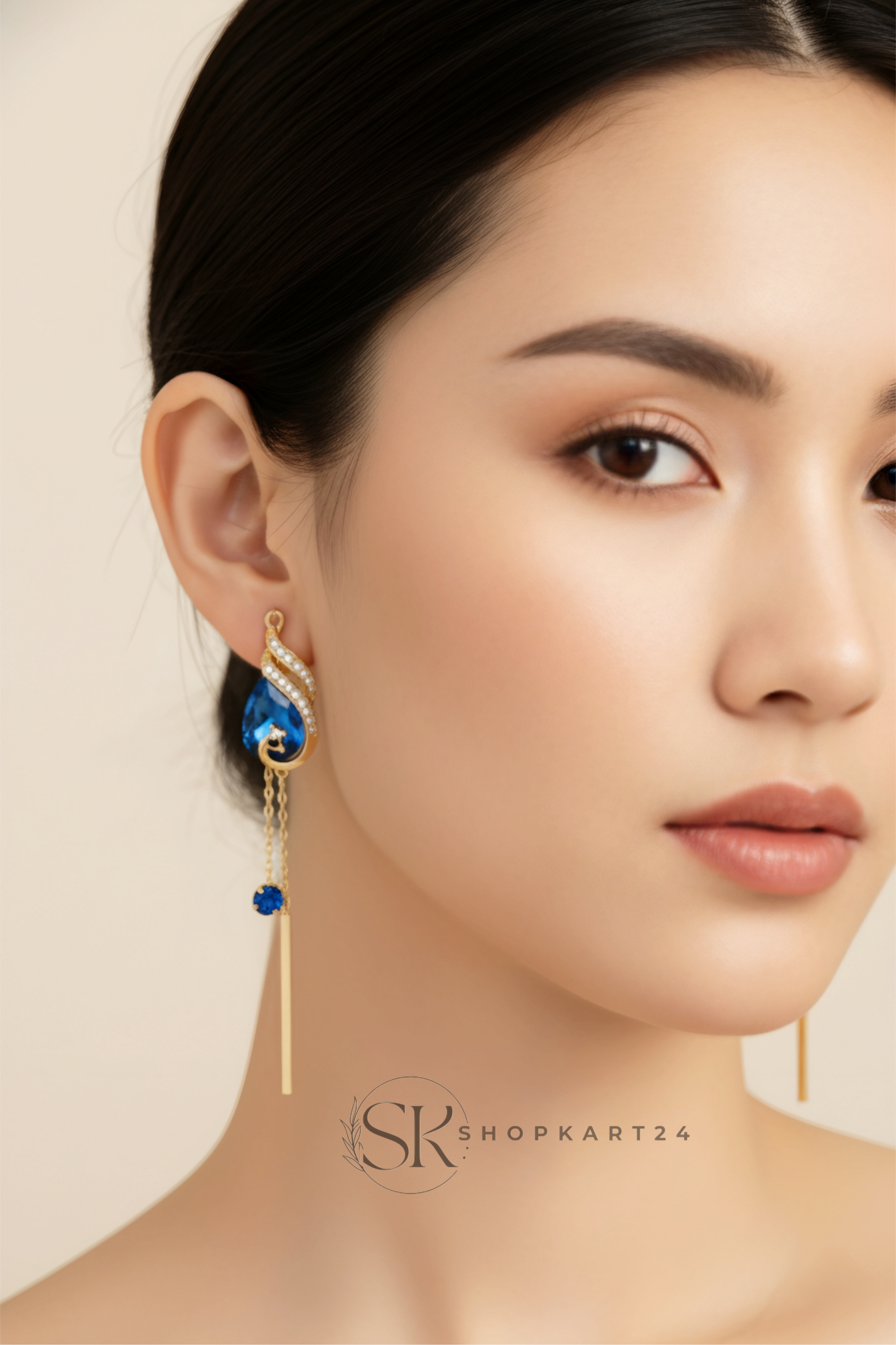 Elegant Korean Style Blue Crystal Drop Earrings for Women