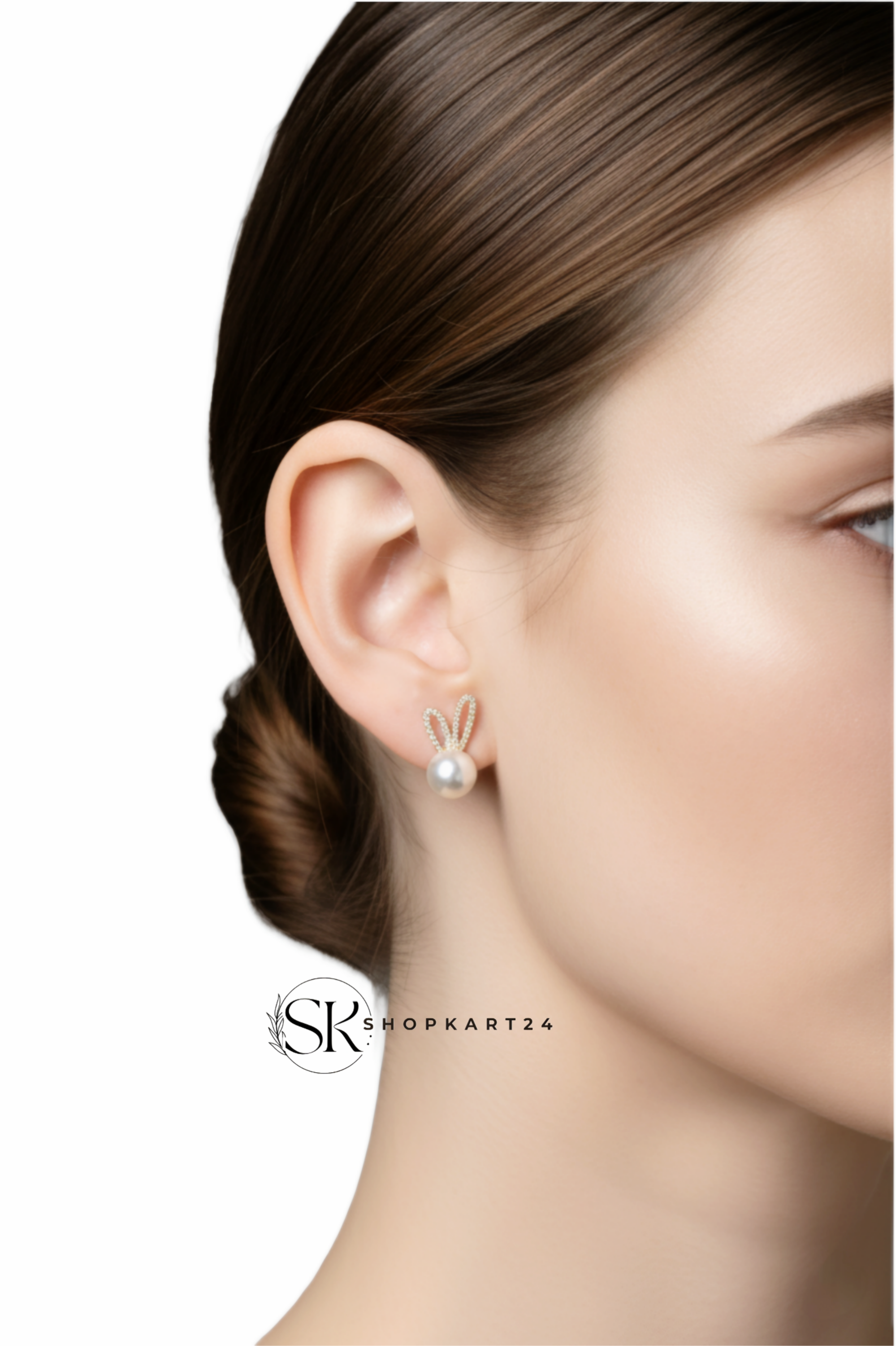 Korean Pearl Bunny Stud Earrings for Women