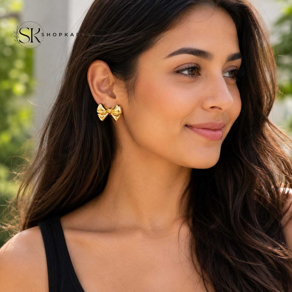 Anti Tarnish Golden Bow Earrings