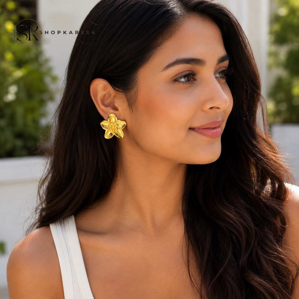 Anti Tarnish Golden Flower Studs