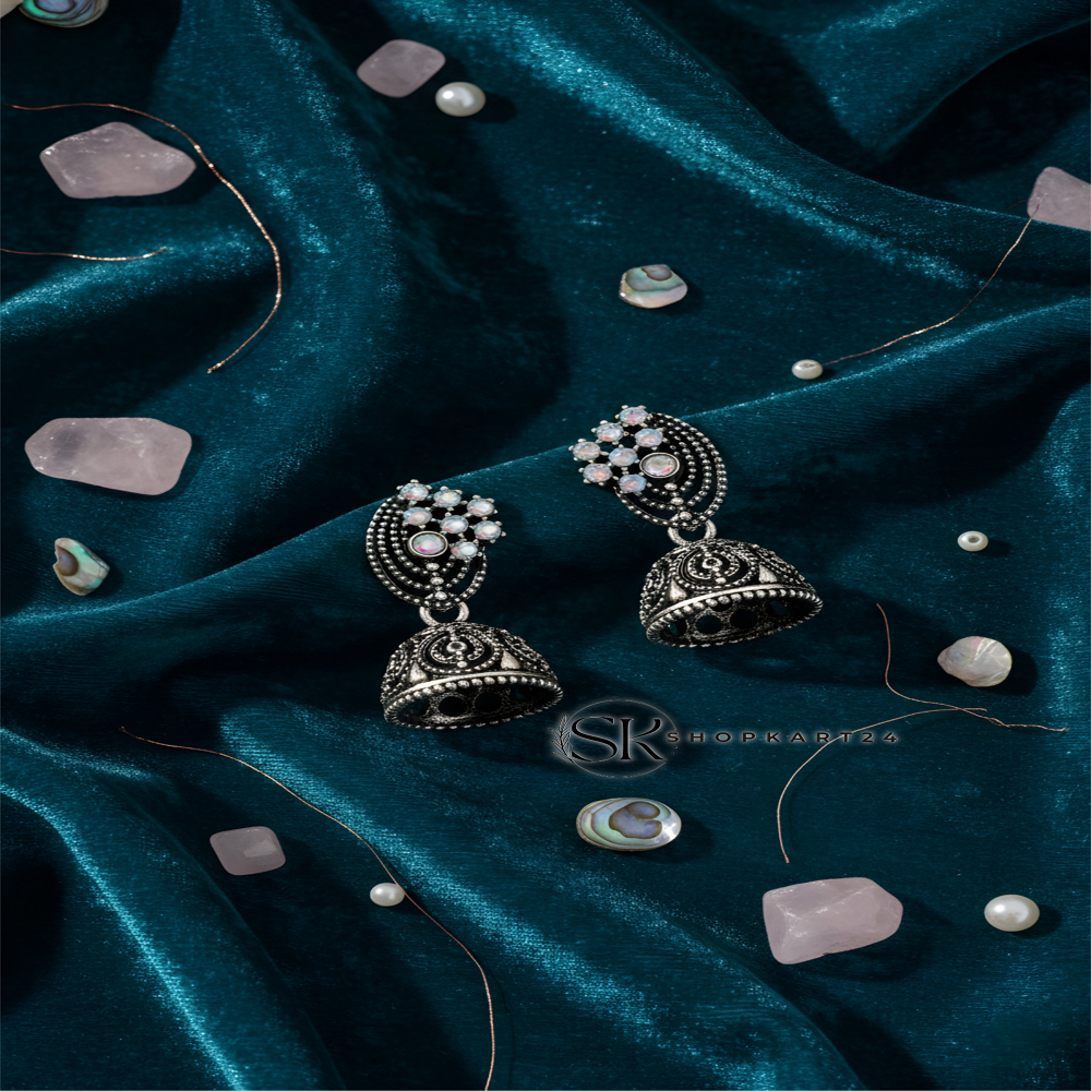 Antique Crystal Touch Oxidised Jhumki