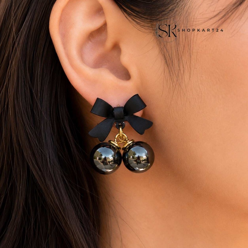 Black Noir Bow Earrings