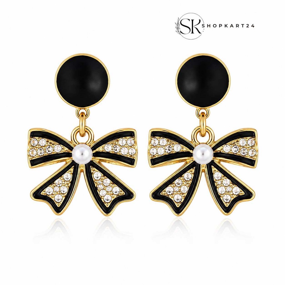 Black Velvet Sparkle Bow Earrings