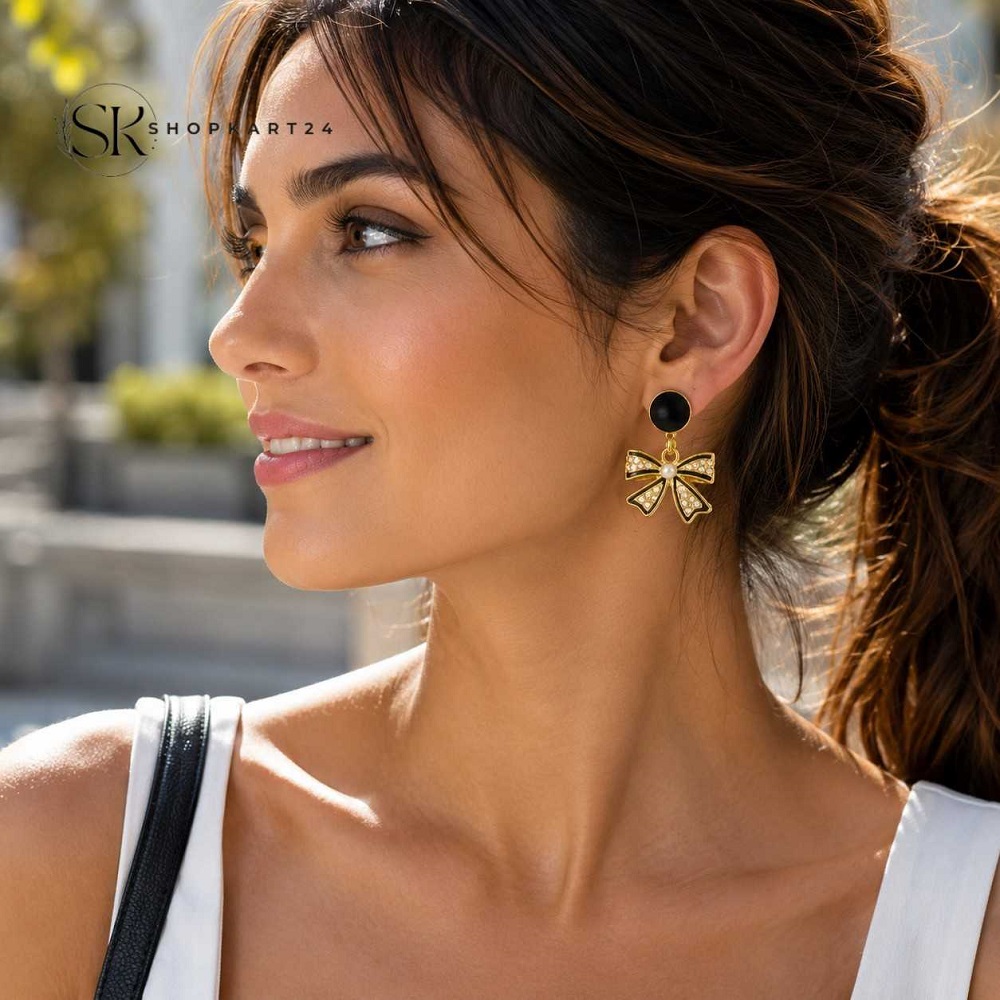 Black Velvet Sparkle Bow Earrings