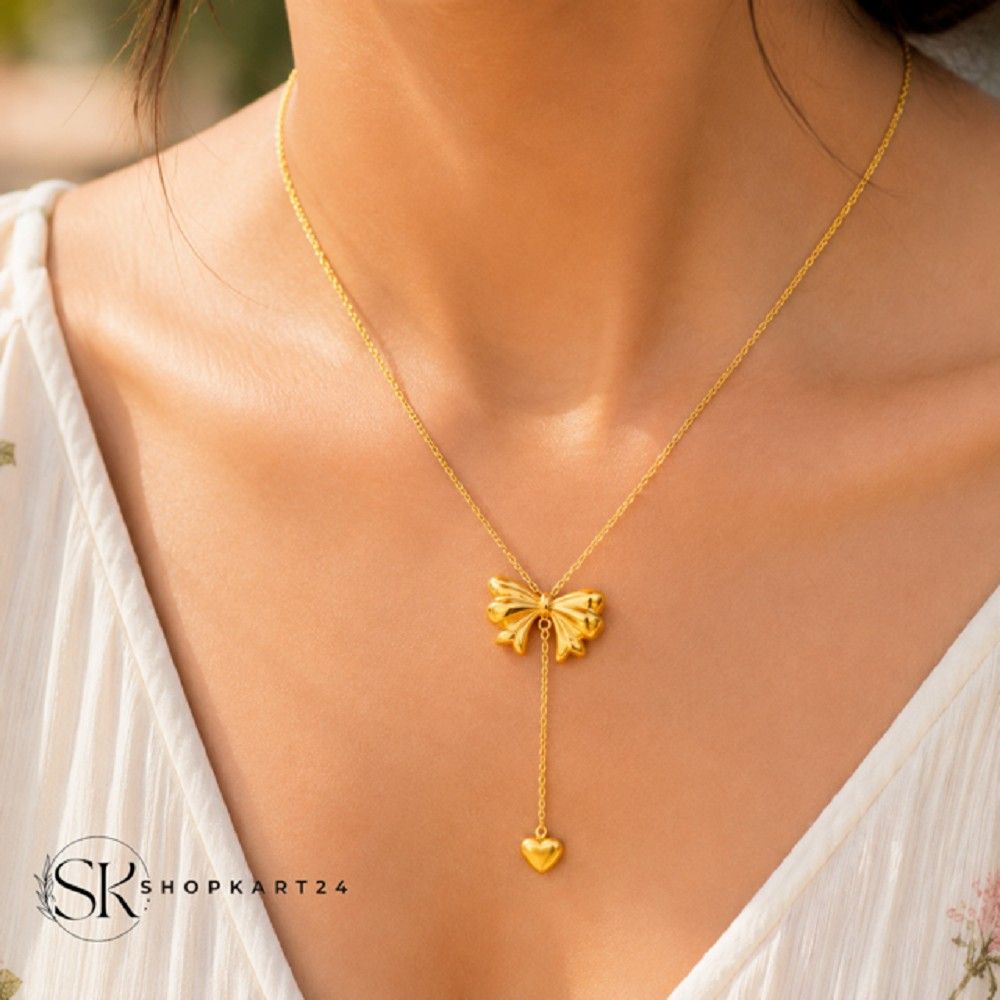 Bow Drop Heart Anti Tarnish Pendant
