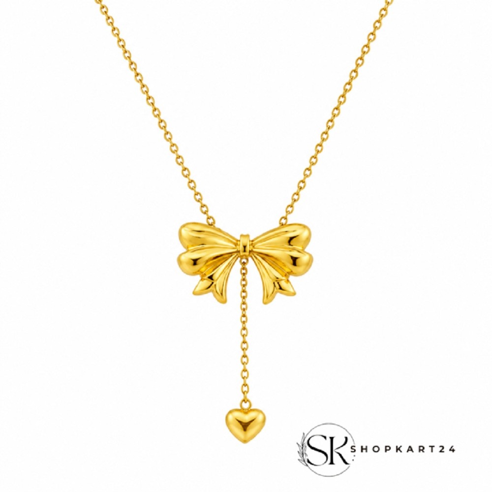 Bow Drop Heart Anti Tarnish Pendant