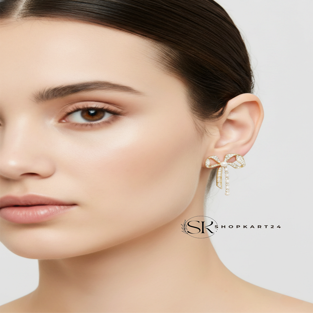 Bow Knot Pearl Drop Earring