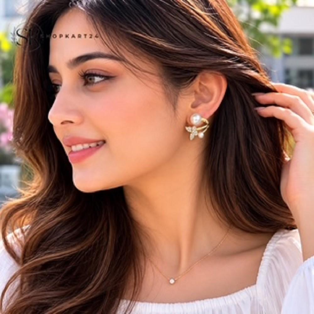 Butterfly Pearl Stud Earring