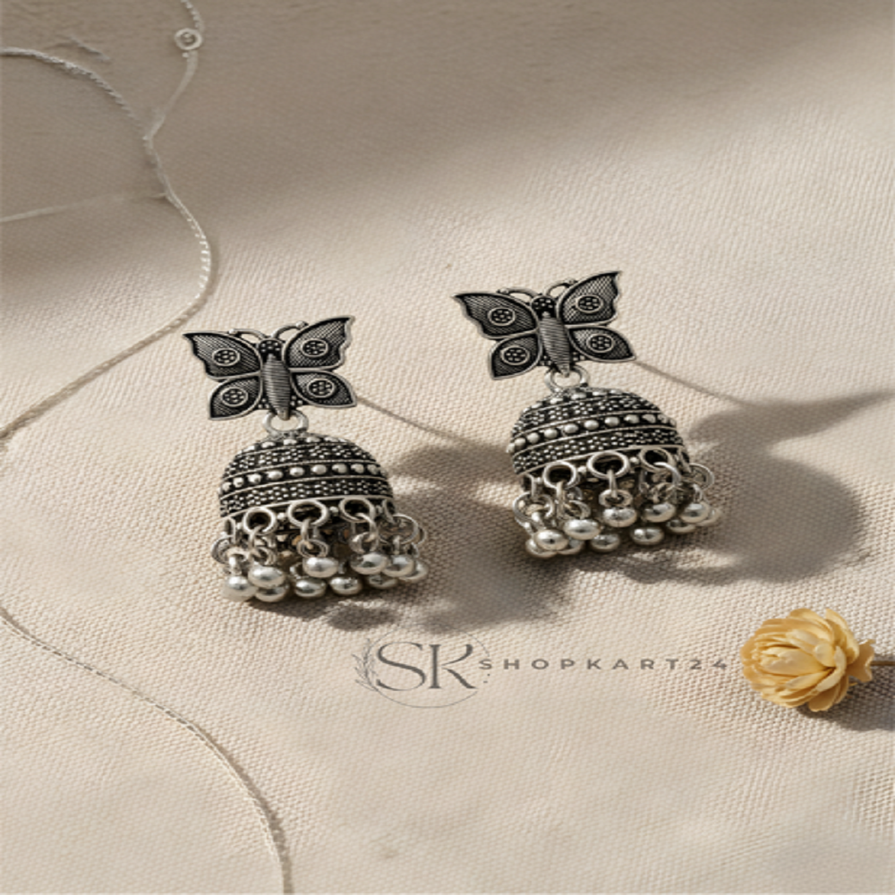 Butterfly Stud Silver Jhumki