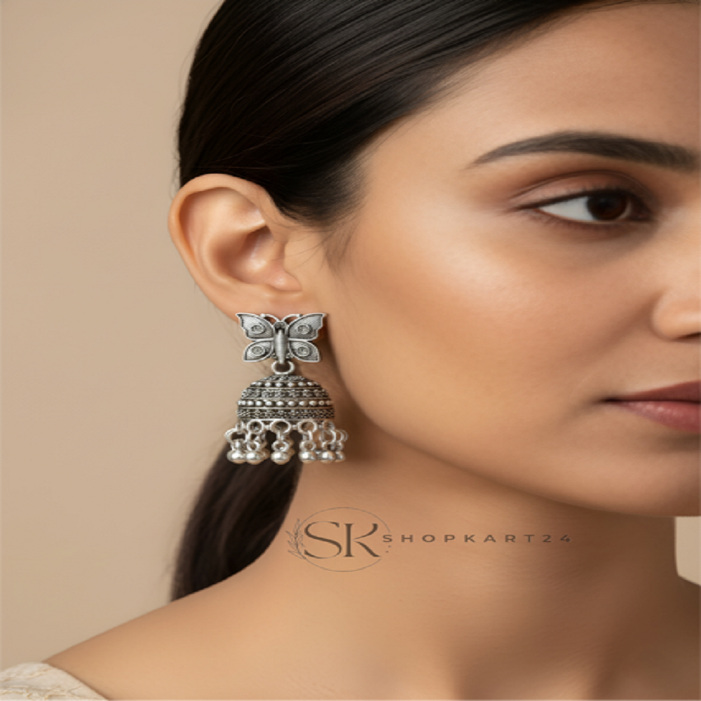 Butterfly Stud Silver Jhumki