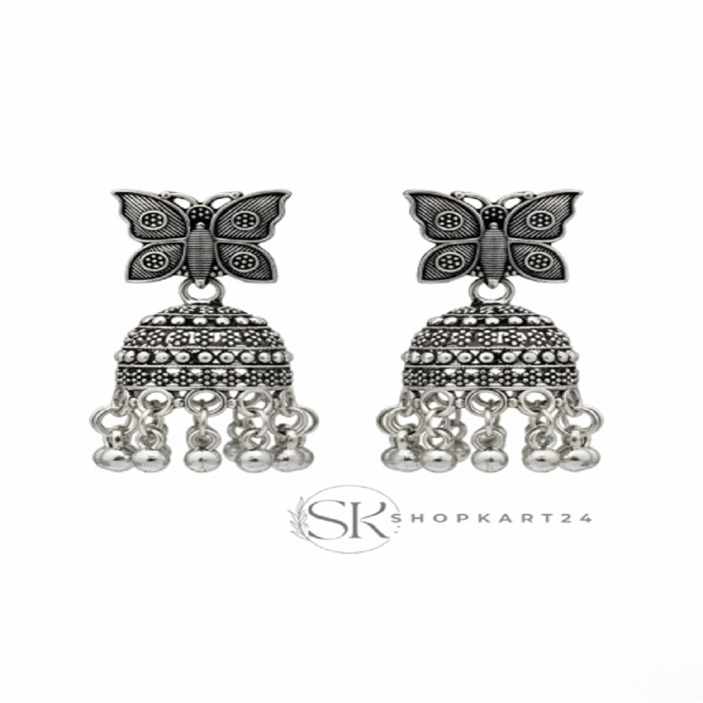 Butterfly Stud Silver Jhumki