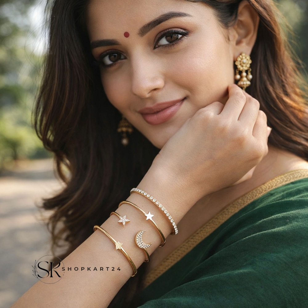 Celestial Star & Moon Alloy Bangle Set for Women (Set of 4)