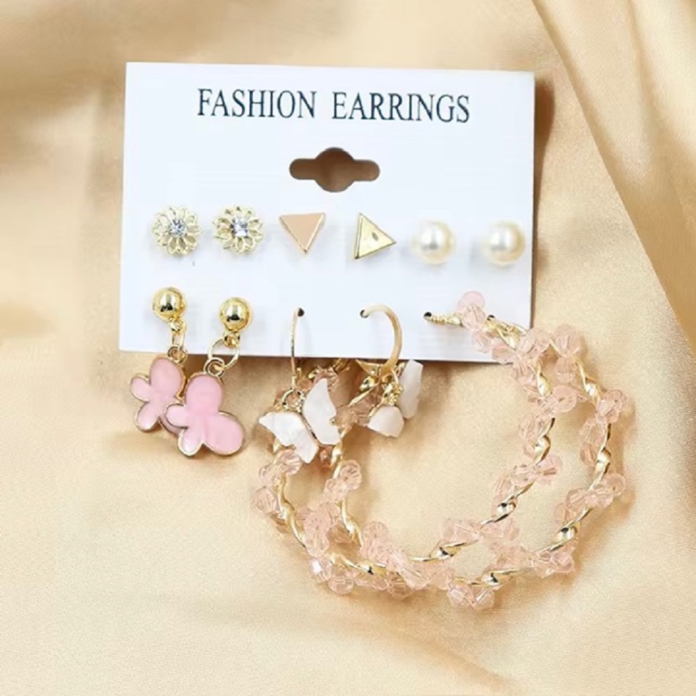 Chic Multi-Style Earring Set – 6 Pairs Combo Card