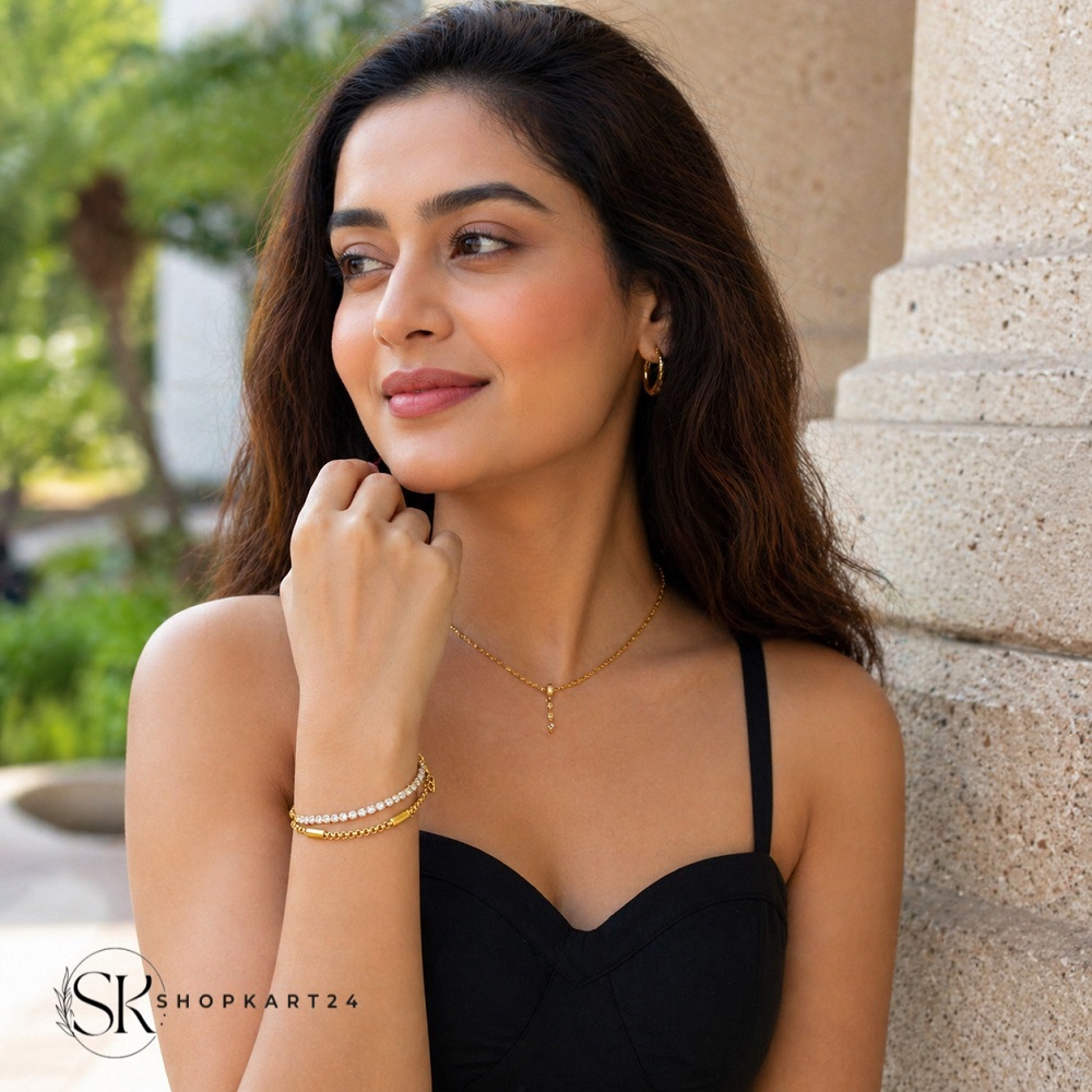 Crystal Link Double Layer Luxe Bracelet