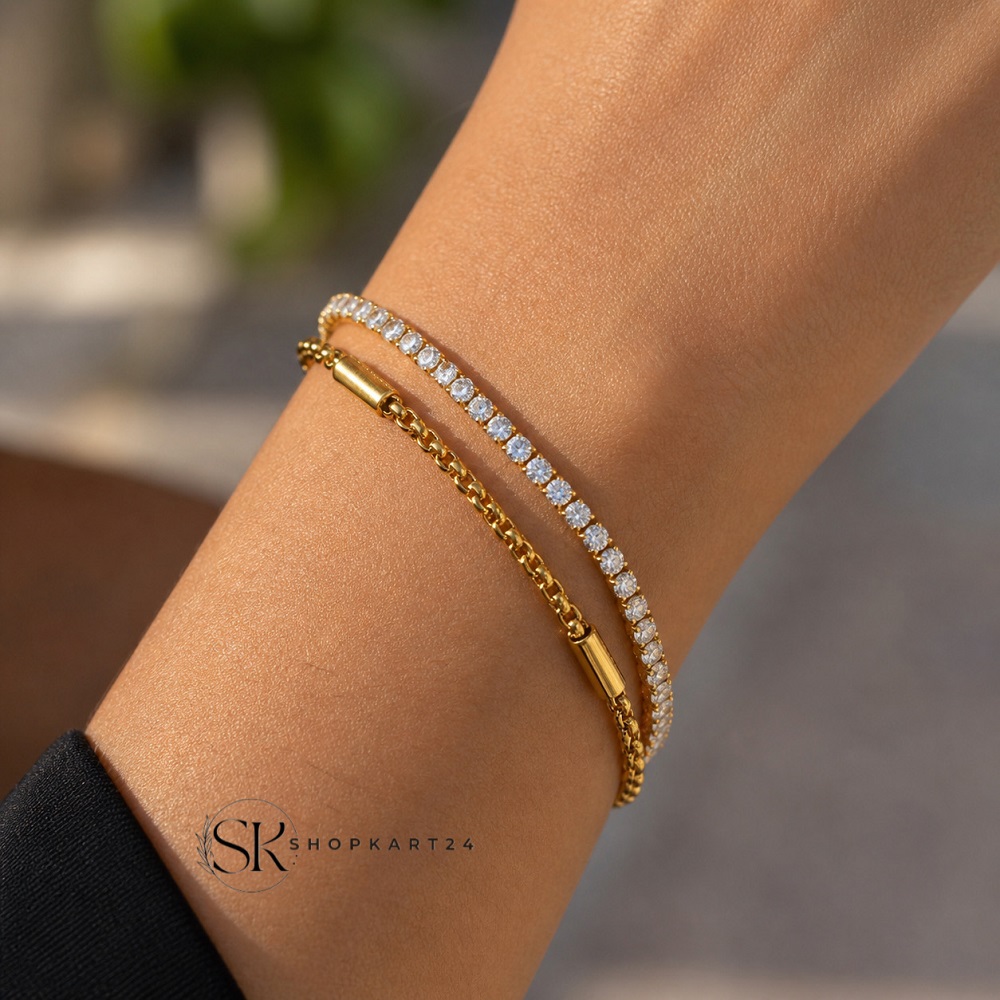 Crystal Link Double Layer Luxe Bracelet