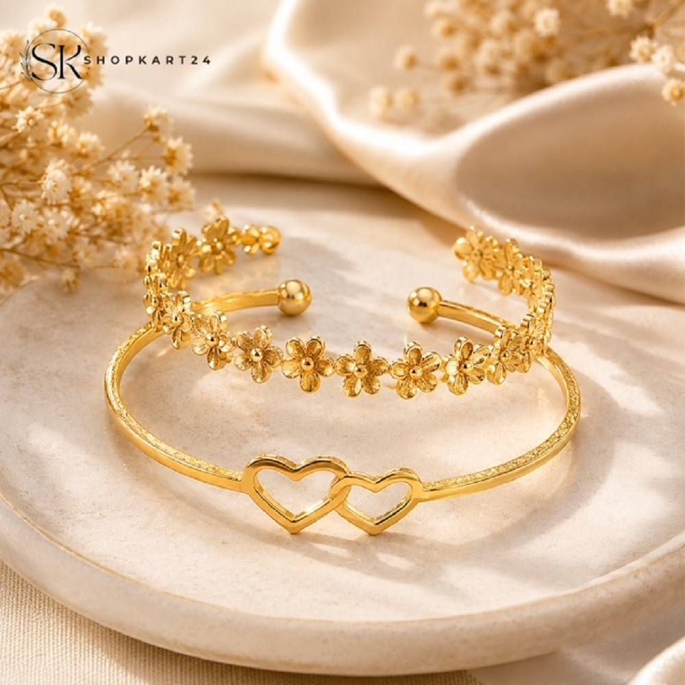 Double Heart Flower Adjustable Bracelet Set