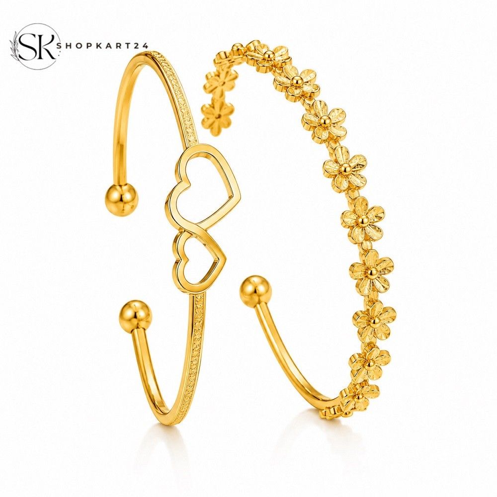 Double Heart Flower Adjustable Bracelet Set