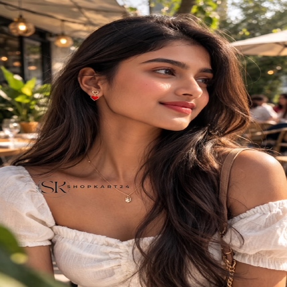 Double Heart Mehroon Korean Earring