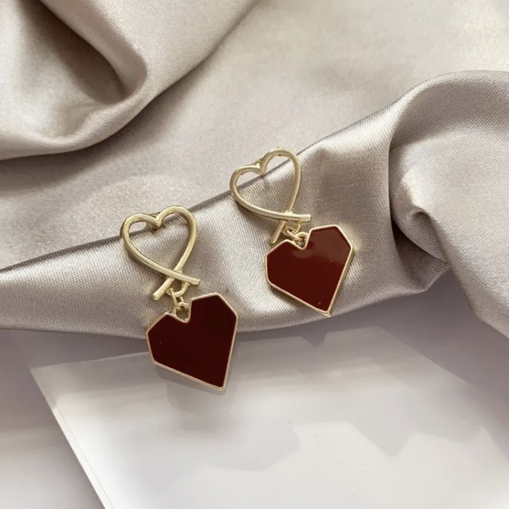 Double Heart Mehroon Korean Earring