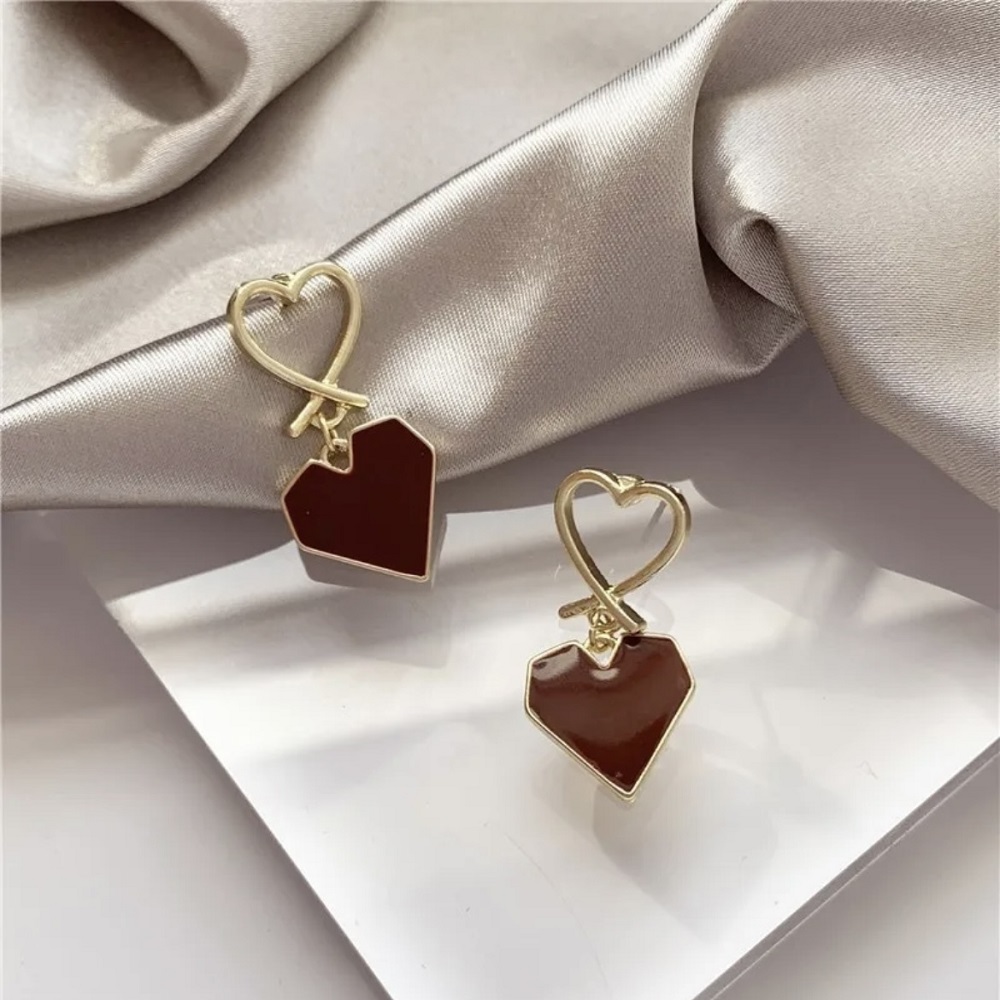 Double Heart Mehroon Korean Earring
