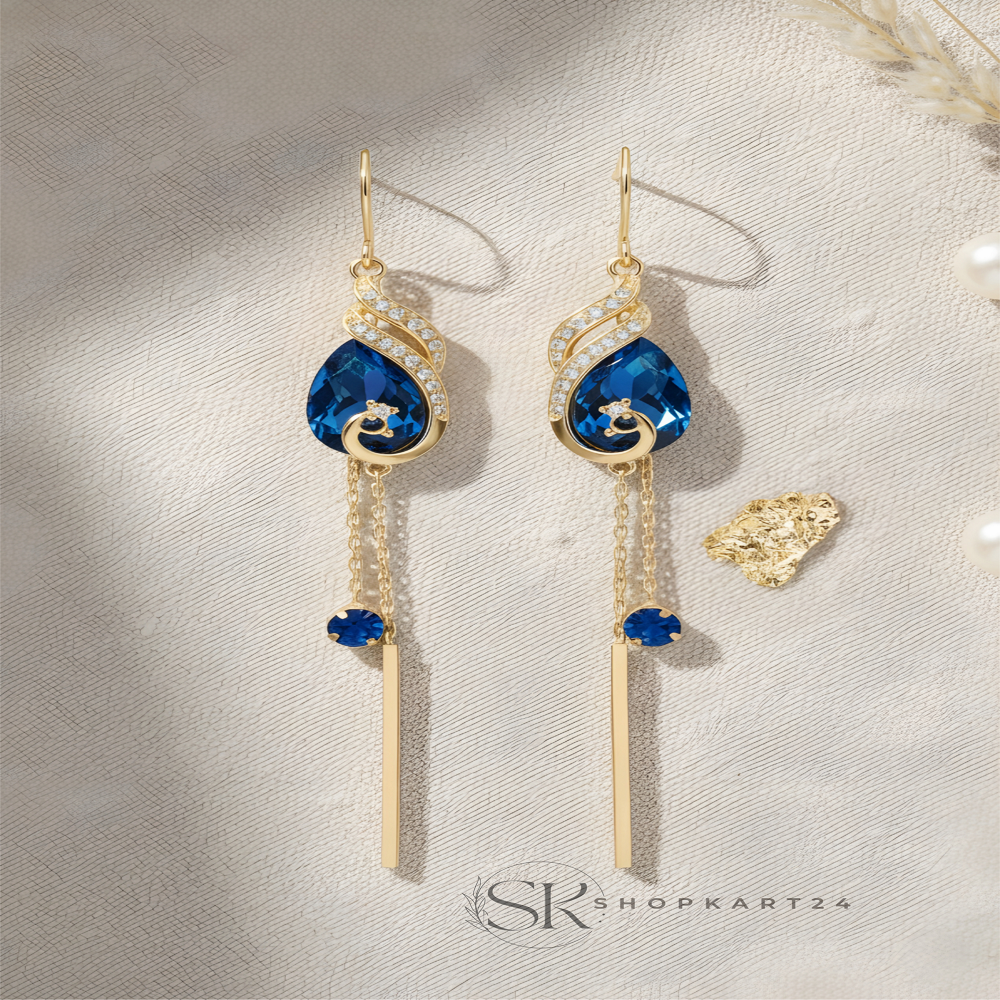 Elegant Korean Style Blue Crystal Drop Earrings for Women
