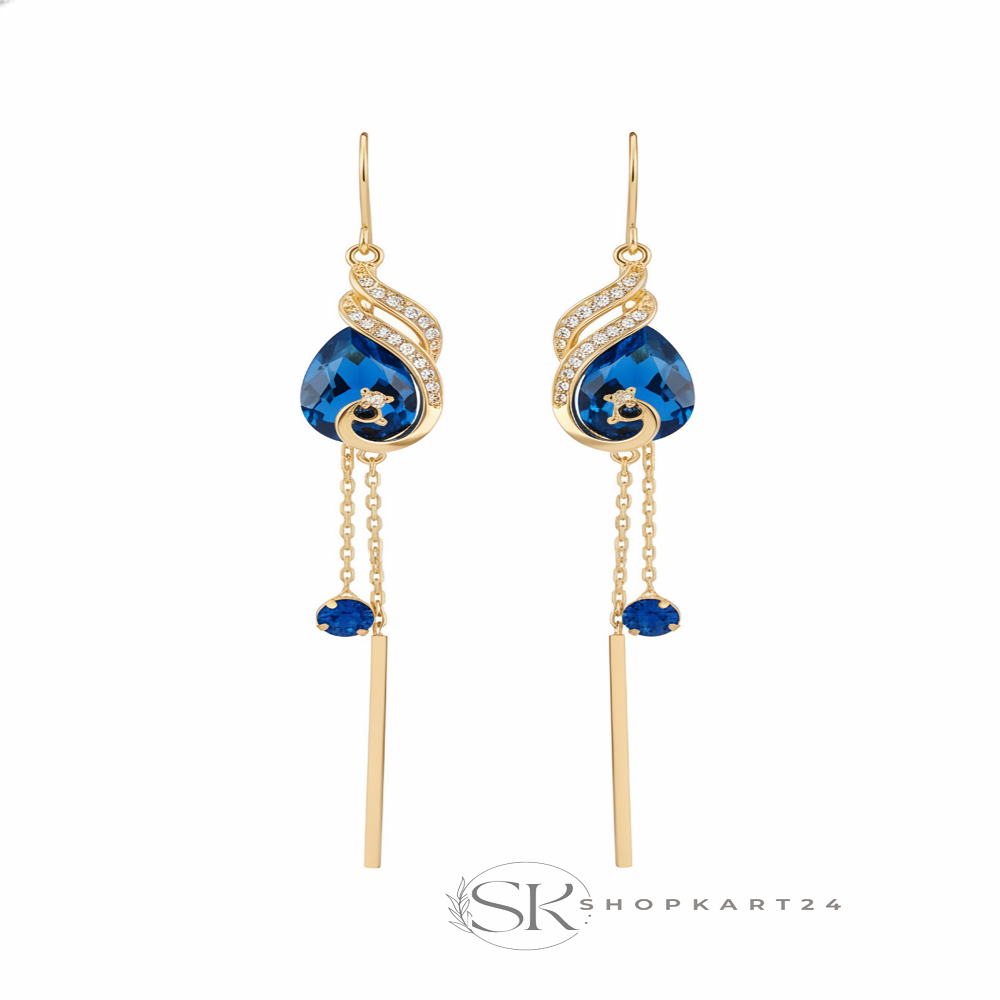 Elegant Korean Style Blue Crystal Drop Earrings for Women