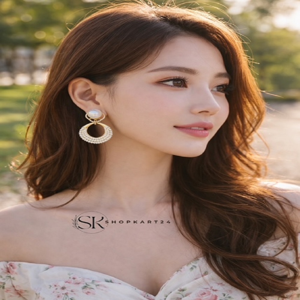 Geometric Pearl Dangle Earring