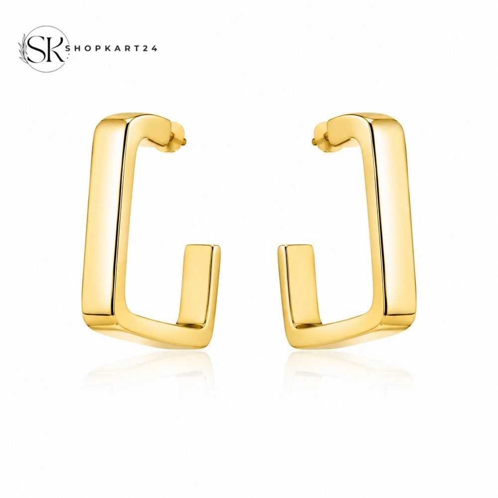 Gold Square Hoop Korean Earring