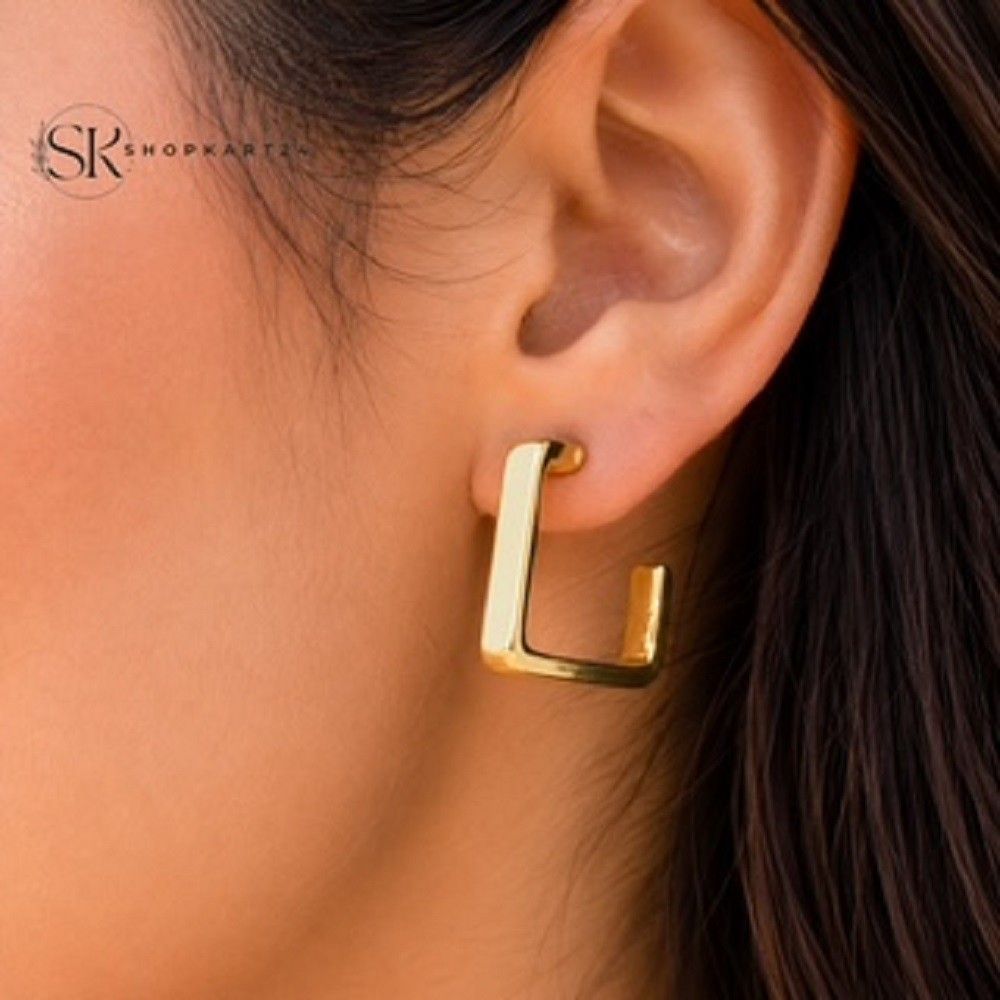 Gold Square Hoop Korean Earring