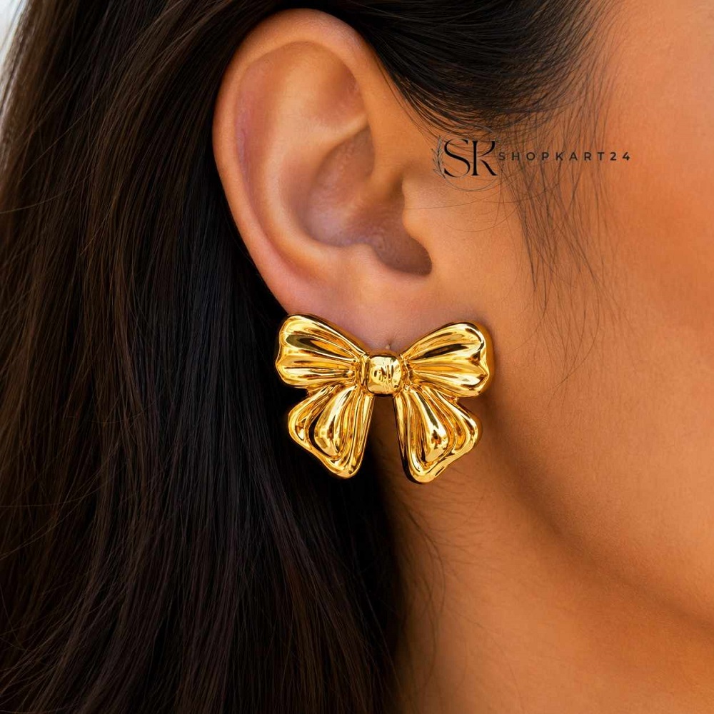 Golden Anti Tarnish Ribbon Luxe Studs