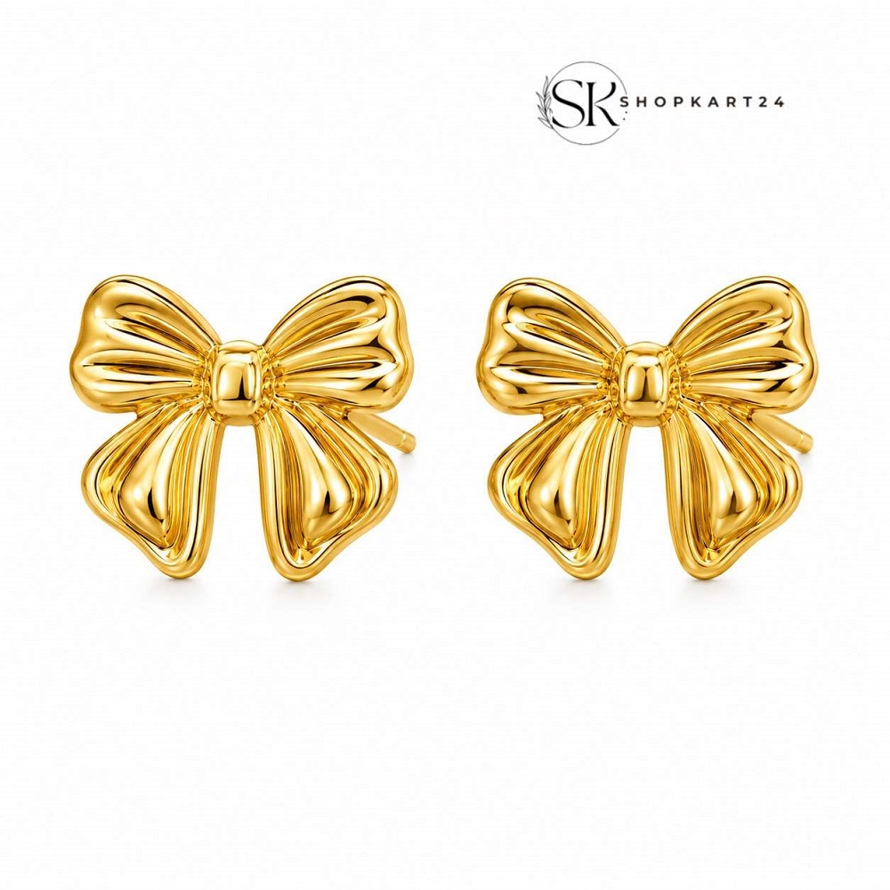 Golden Anti Tarnish Ribbon Luxe Studs