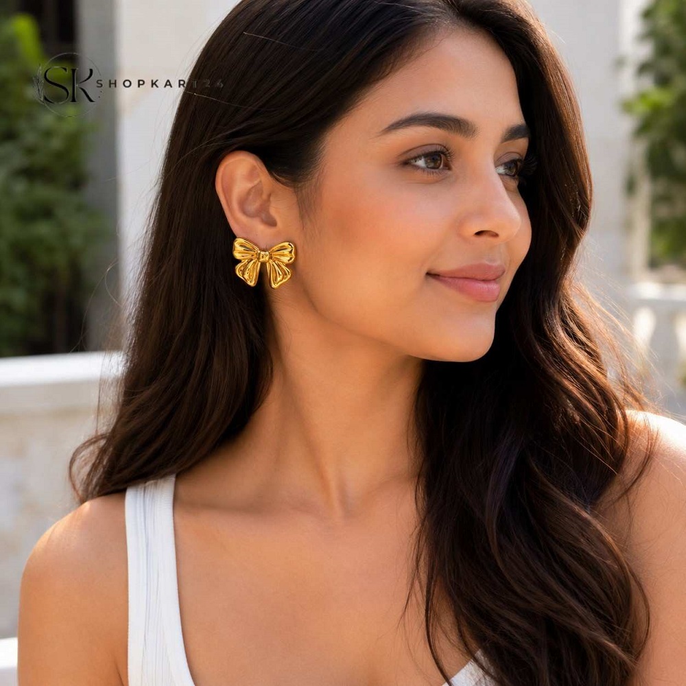 Golden Anti Tarnish Ribbon Luxe Studs