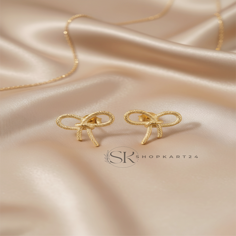 Golden Bow Korean Stud Earrings