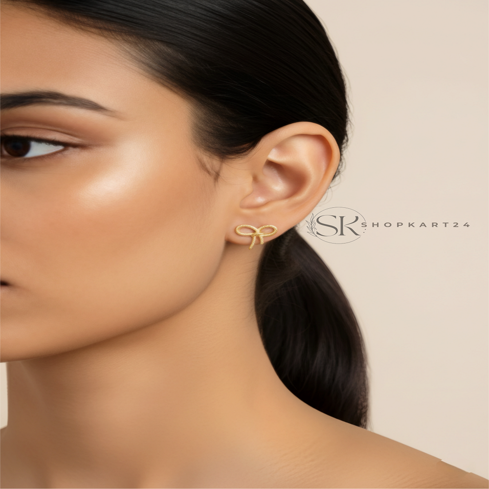 Golden Bow Korean Stud Earrings
