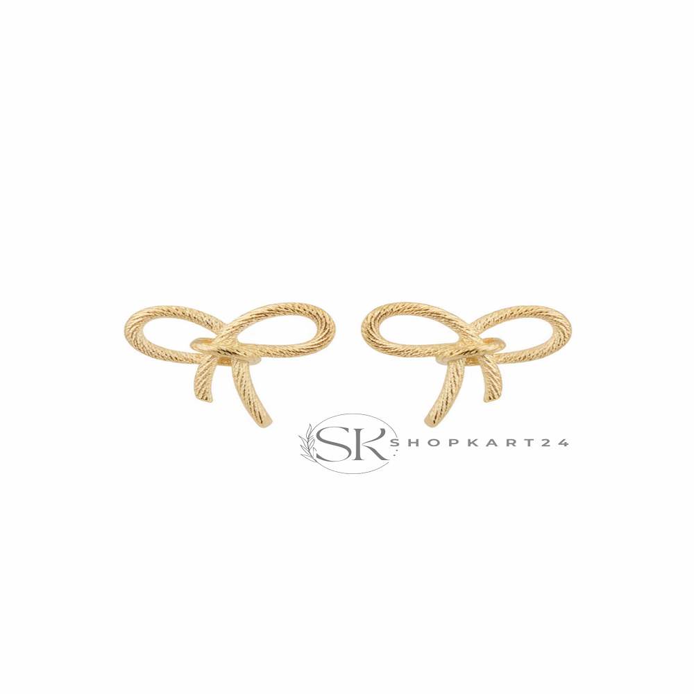 Golden Bow Korean Stud Earrings