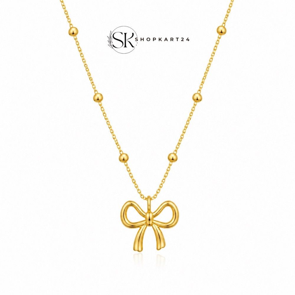 Golden Bow Stainless Steel Pendant With Chain