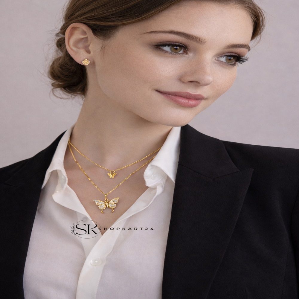 Golden Butterfly Double Layer Chain Pendant