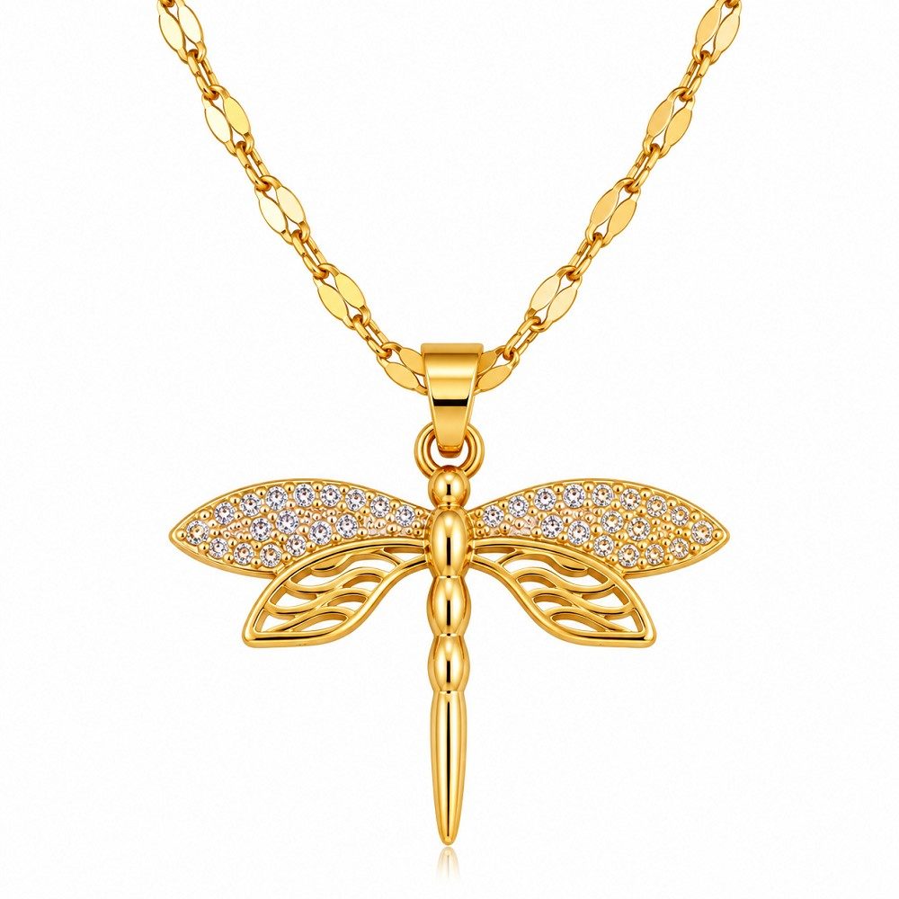 Golden Dragonfly Korean Stainless Steel Pendant Necklace