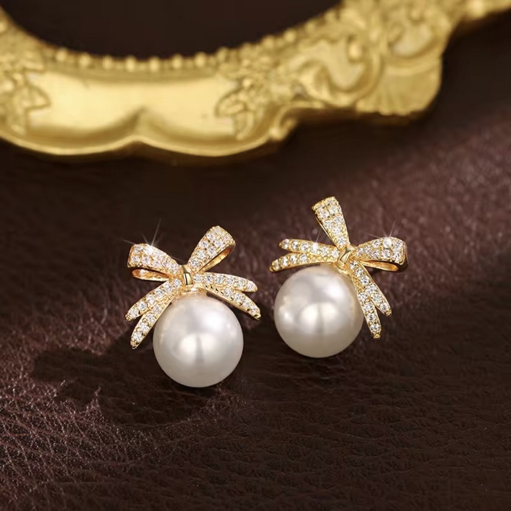 Golden Freshwater Pearl Korean Earring