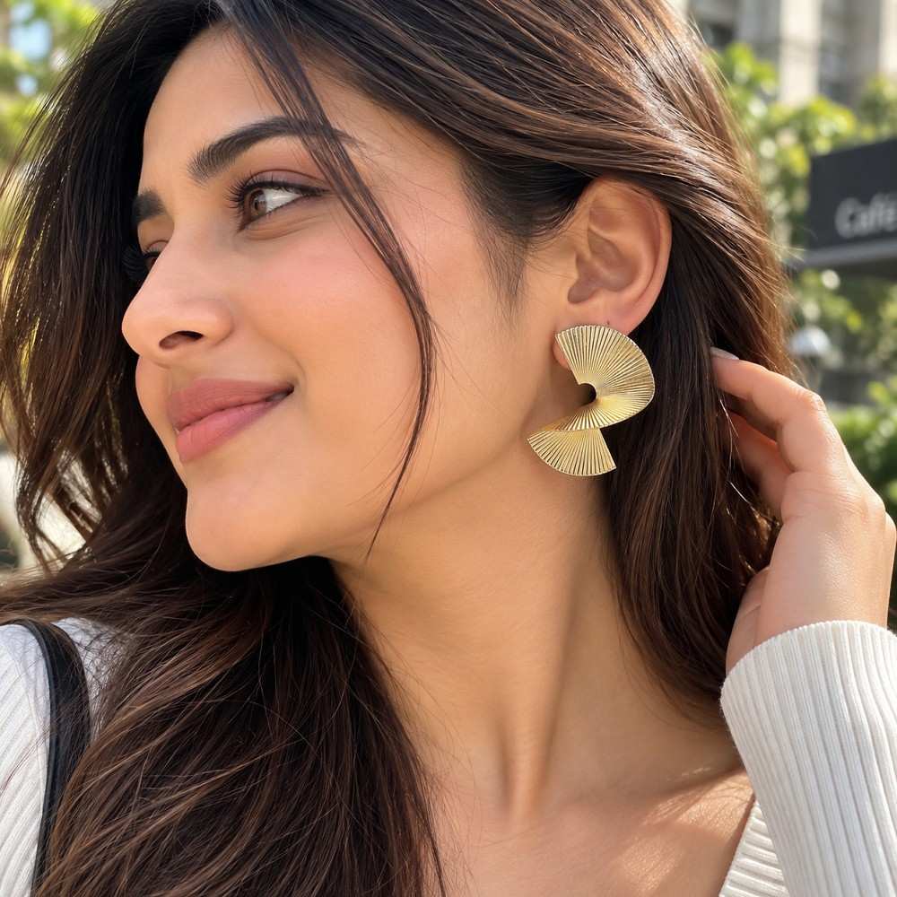 Golden Geometric Fan Earrings