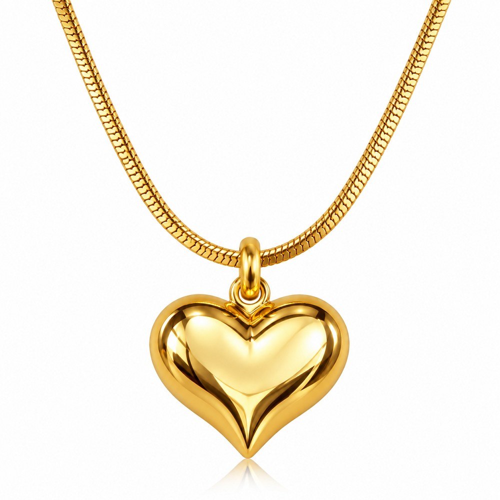 Golden Heart Korean Stainless Steel Pendant Necklace
