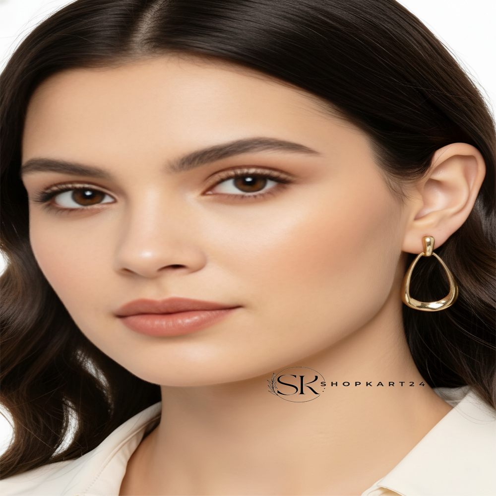 Golden Oval Dangler Korean Earring