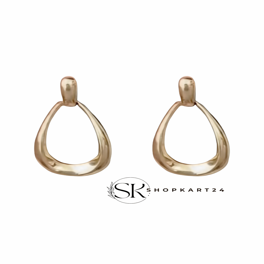 Golden Oval Dangler Korean Earring